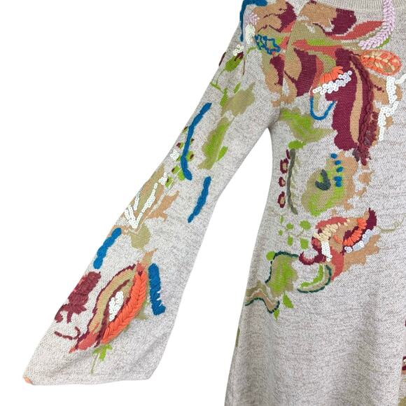 Anthropologie Knitted & Knot Embroidered Petals Turtleneck Swing Sweater Dress - Picture 12 of 15